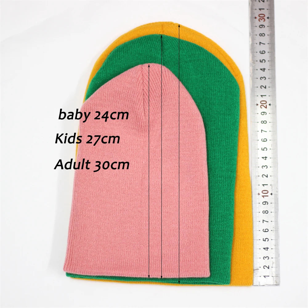 Dad Mother Kids Baby Hats for Girl Boy Newborn Beanie Infant Candy Color Winter Autumn Family Warm Knitted Parent Children Hat