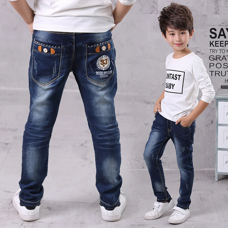 IENENS Fashion Jeans Trousers Boy's Denim Long Pants Kids Slim Jeans Young Children Straight Cowboy Pants 5-13Y Spring Autumn