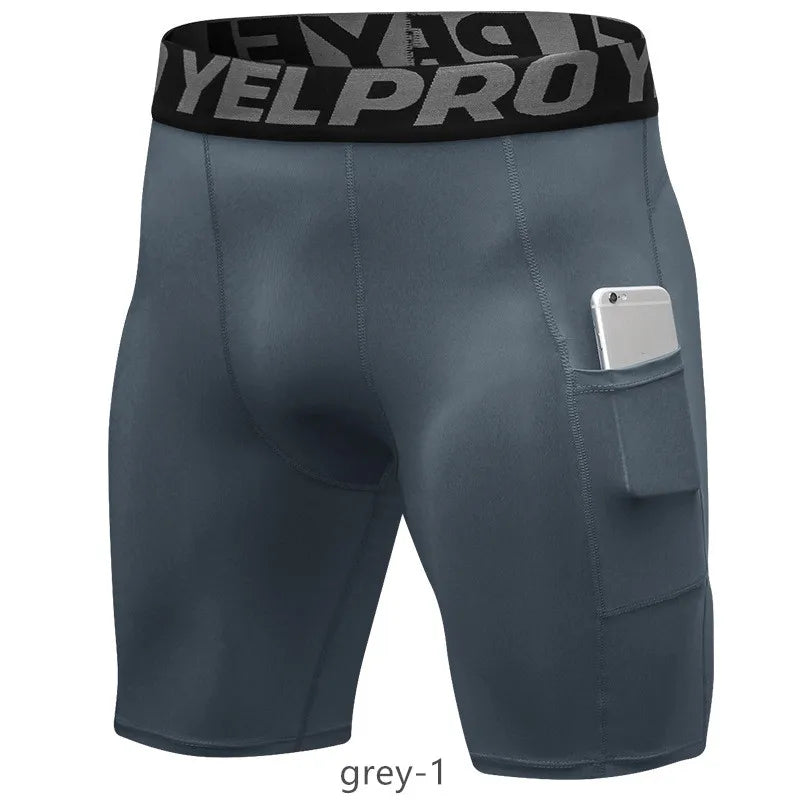 Men Compression Shorts Running Training Fitness Shorts Breathable Active Workout Underwear with Pocke