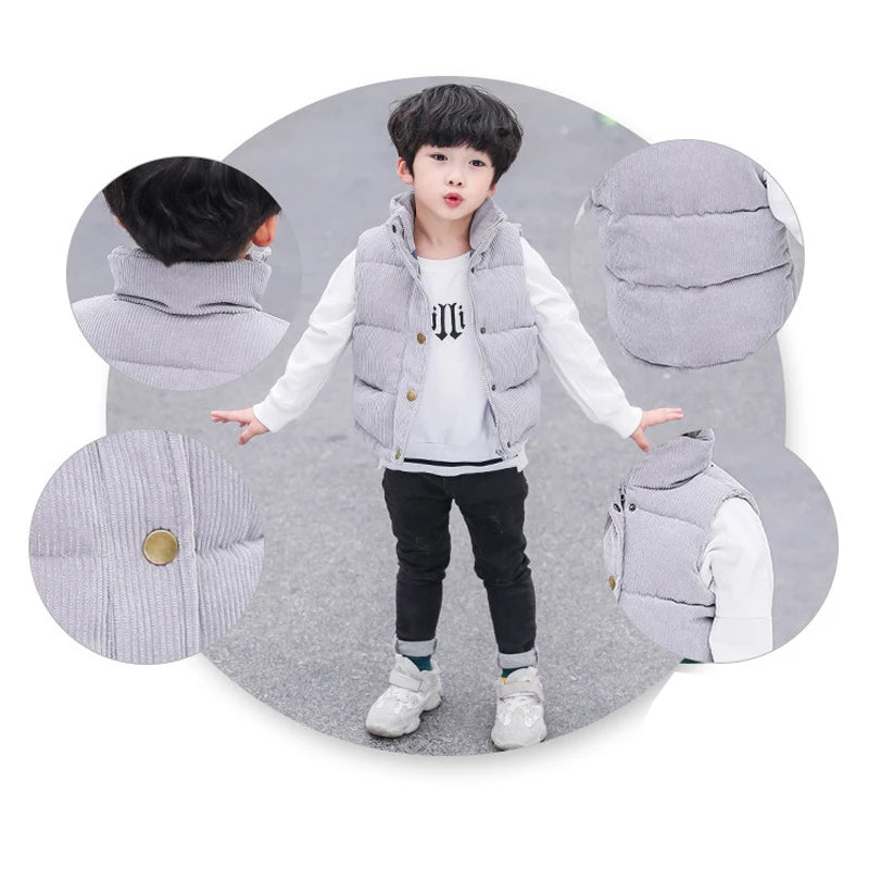 2023 Autumn Children Warm Thicken Vest Baby Cotton Waistcoat Kids Outerwear Coat Children Clothing Boys Girls Brand Jackets Vest