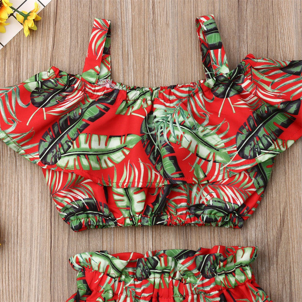 Newest Fashion Summer Toddler Baby Girl Clothes Off Shoulder Ruffle Sling Crop Tops Short Pants 2Pcs Outfits Clothes