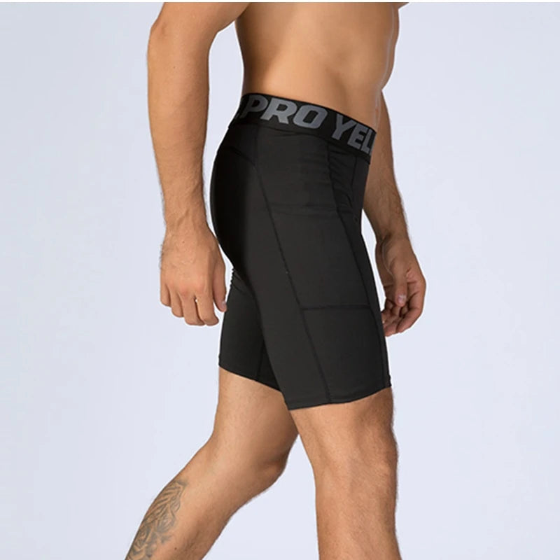 Men Compression Shorts Running Training Fitness Shorts Breathable Active Workout Underwear with Pocke