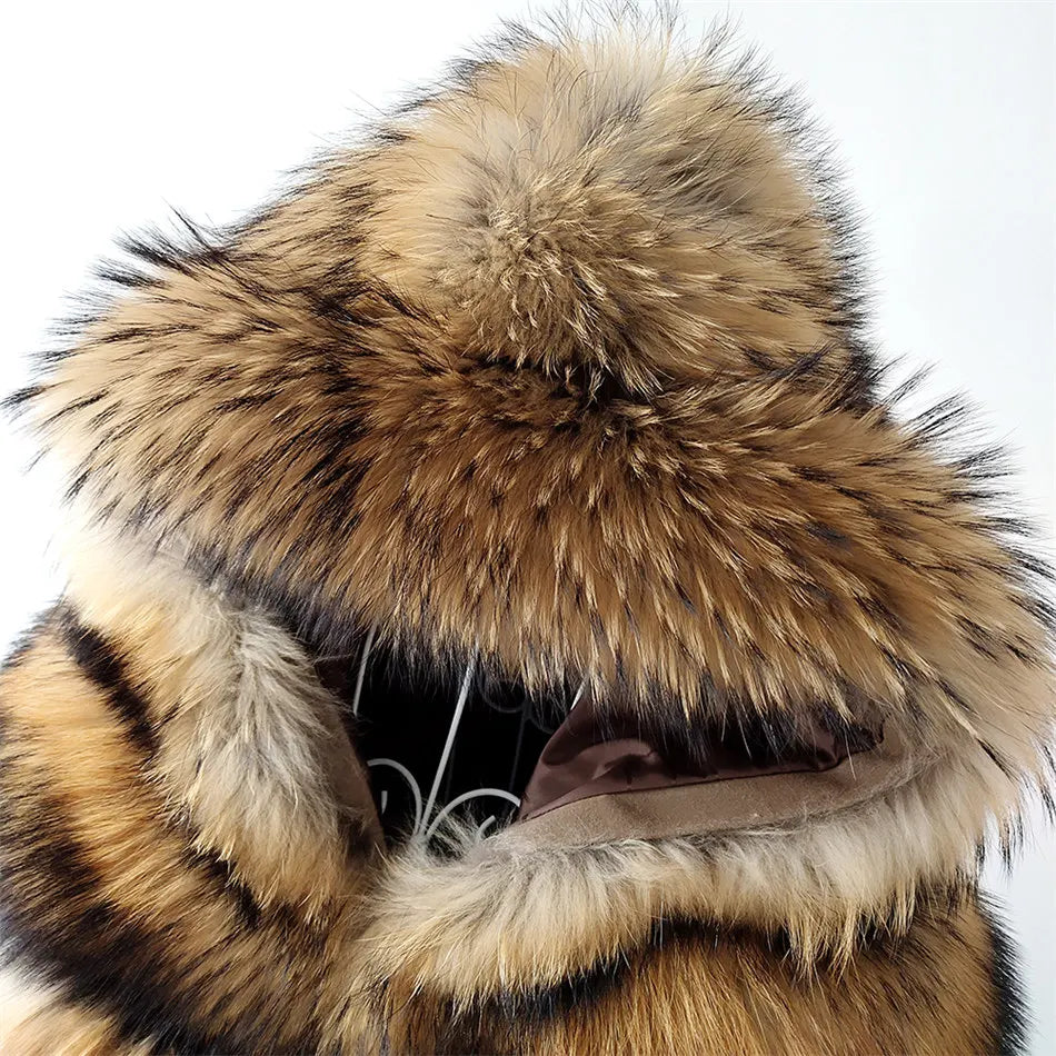 MAOMAOKONG Super Hot Winter Women Luxury Thick Real Raccoon Fur Coat Natural Fox Fur Jacket Plus Size Furry Jackets Female Vest