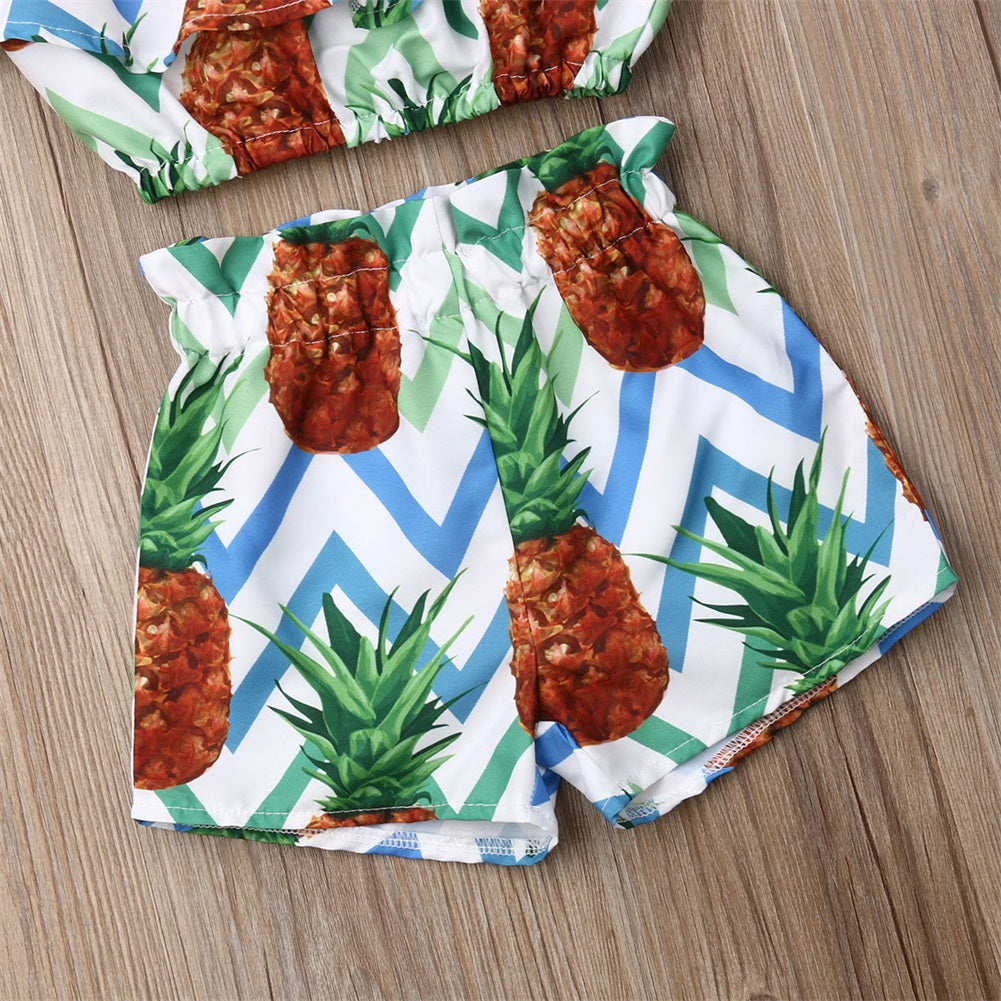 Newest Fashion Summer Toddler Baby Girl Clothes Off Shoulder Ruffle Sling Crop Tops Short Pants 2Pcs Outfits Clothes