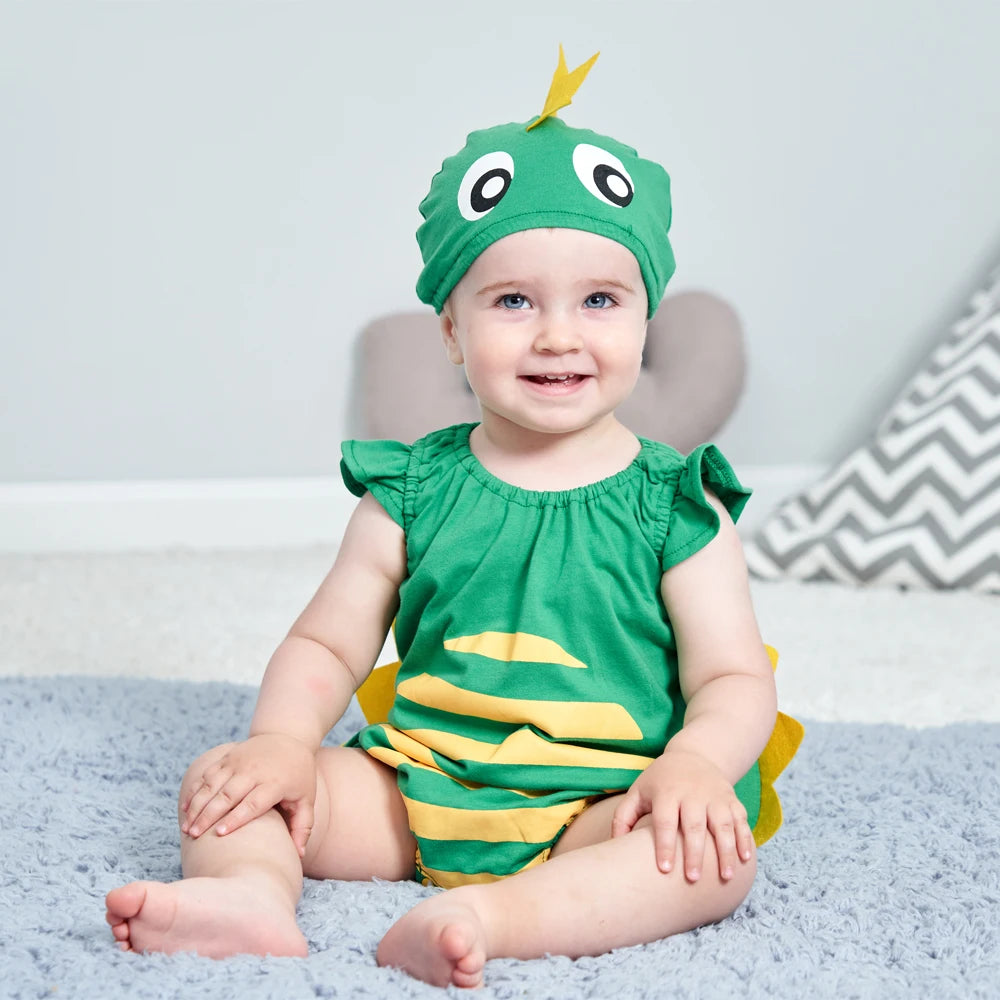 Umorden Infant Toddler Baby Cartoon Dinosaur Panda Chef Duck Cowboy Costume Summer Short Rompers Bodysuit Halloween Fancy Dress