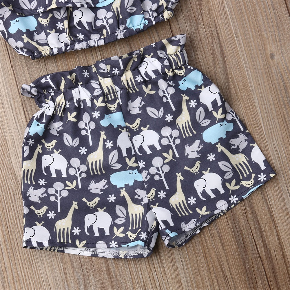 Newest Fashion Summer Toddler Baby Girl Clothes Off Shoulder Ruffle Sling Crop Tops Short Pants 2Pcs Outfits Clothes