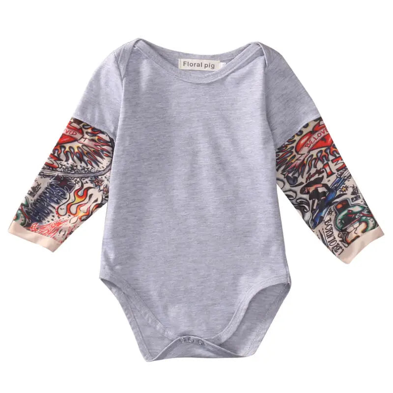 Baby Bodysuit Boys Girls Tattoo Printed Patchwork Jumpsuit Newborn Costume Casual Outfits Toddler Infant Kids Clothes Bodysuits