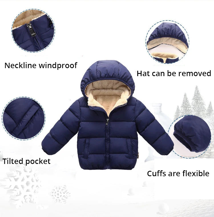 Baby Children Coats Winter Thick Jackets For Boys Warm Plush Thicken Outerwear For Girls Fur Hooded Jacket Kids Clothes Snowsuit
