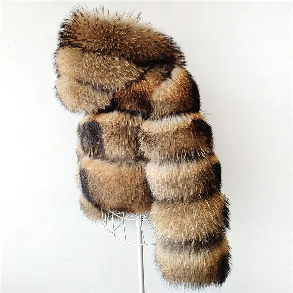 MAOMAOKONG Super Hot Winter Women Luxury Thick Real Raccoon Fur Coat Natural Fox Fur Jacket Plus Size Furry Jackets Female Vest