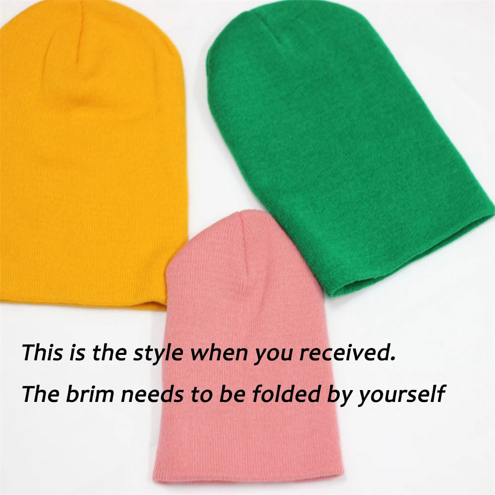 Dad Mother Kids Baby Hats for Girl Boy Newborn Beanie Infant Candy Color Winter Autumn Family Warm Knitted Parent Children Hat