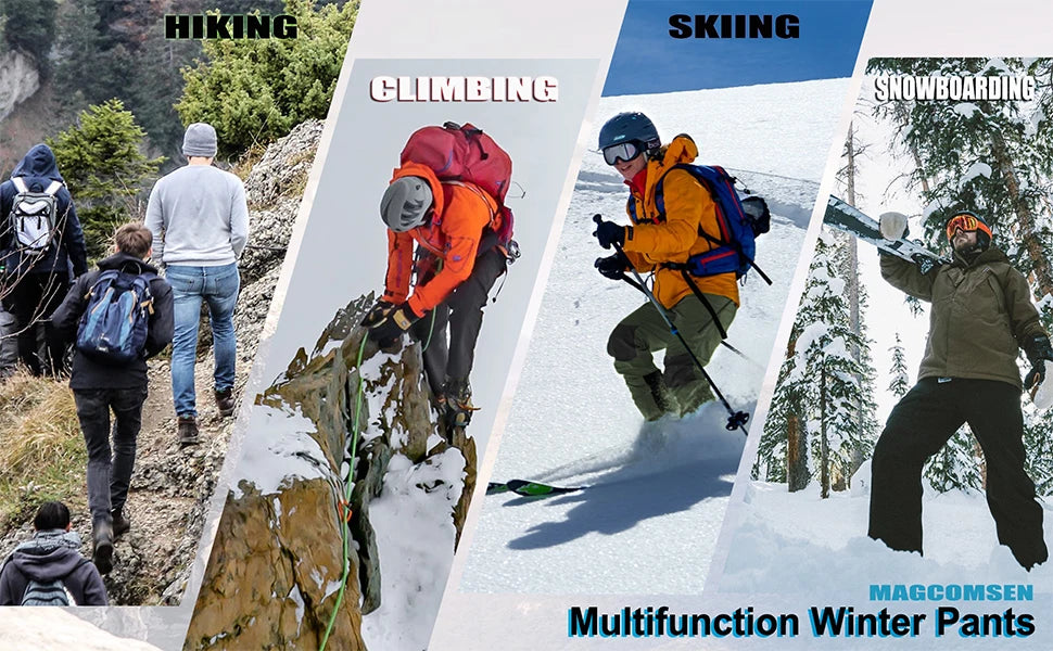 MAGCOMSEN Fleece Pants Men's Snow Ski Pants Windproof Shell Hiking Pants with 4 Zipper Pockets Winter Waterproof Trousers