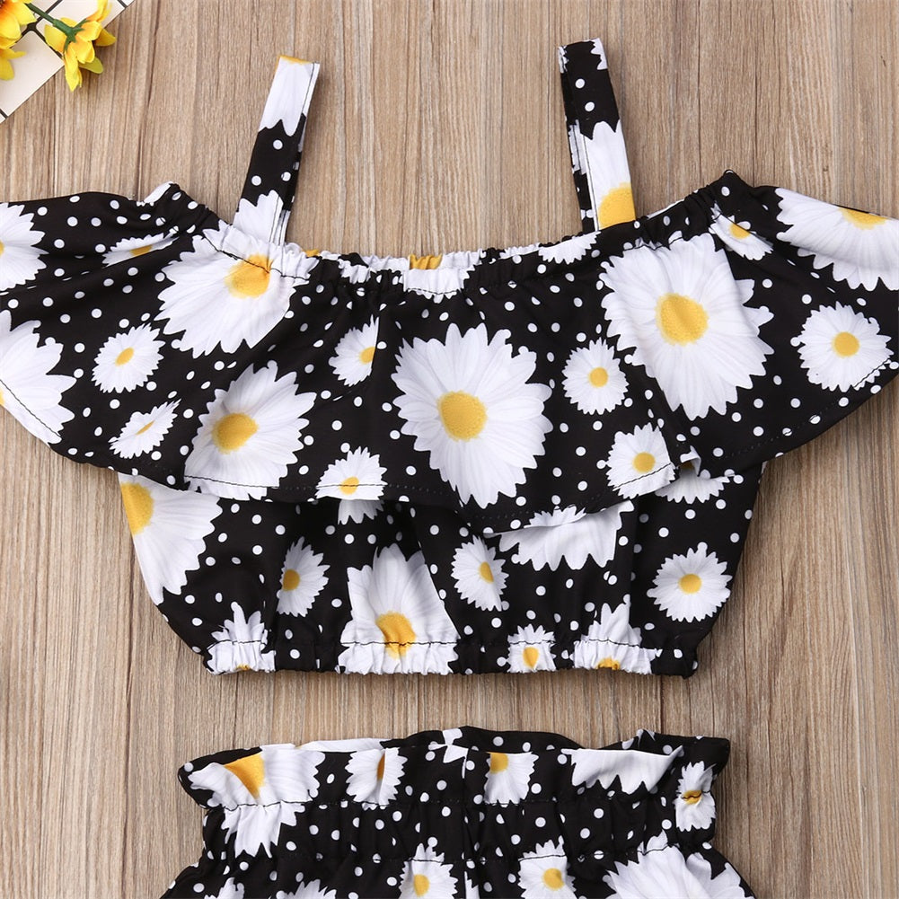 Newest Fashion Summer Toddler Baby Girl Clothes Off Shoulder Ruffle Sling Crop Tops Short Pants 2Pcs Outfits Clothes