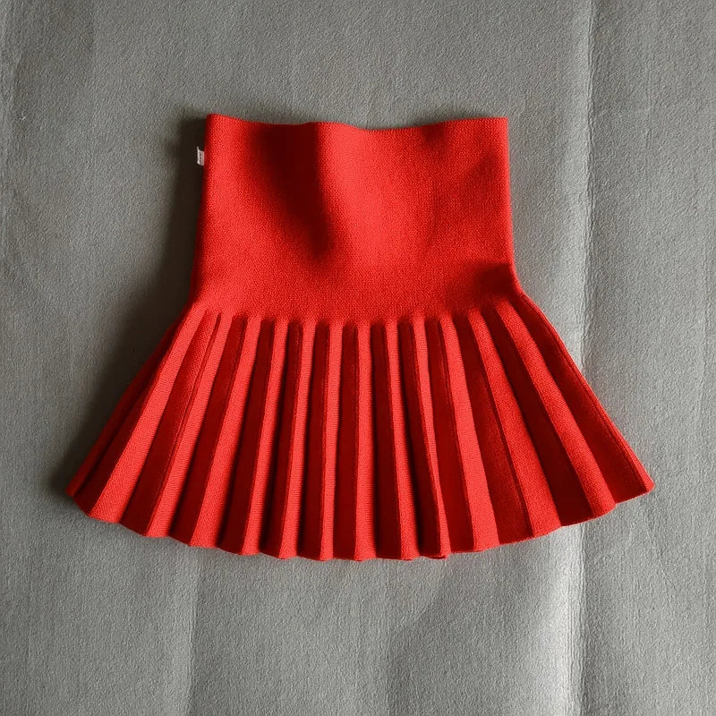 DE PEACH Winter Baby Girls Pleated Skirts Infant Kids Princess High Waist Knitted Mini Tutu Skirt Children Clothes 2-12Years