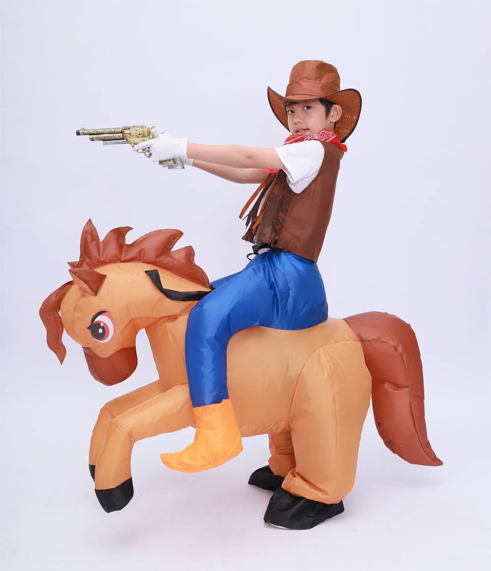 Kids Child Inflatable Horse Costume Cosplay Girls Boys Cowboy Ride Horse Funny Halloween Purim Party Inflated Garment Disfraces