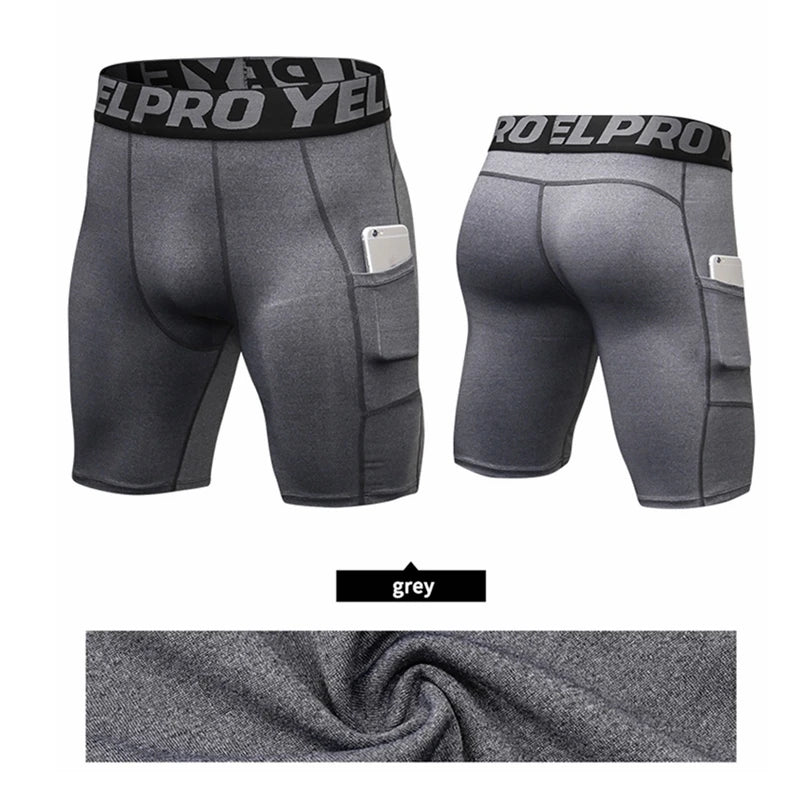 Men Compression Shorts Running Training Fitness Shorts Breathable Active Workout Underwear with Pocke