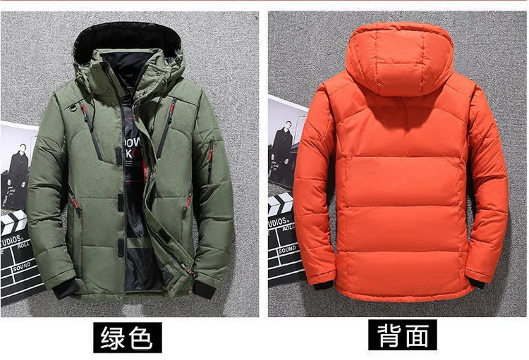 Mens White Duck Down Jacket Warm Hooded Thick Puffer Jacket Coat Male Casual High Quality Overcoat Thermal Winter Parka Men