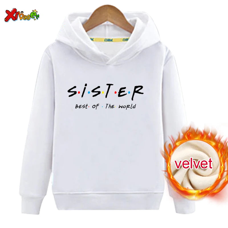 Family Outfit Matching Hoodie Winter Clothes Friend TV Font Outfit Warm Pullover Clothing Sweater Velvet Children Sweatshirt MOM