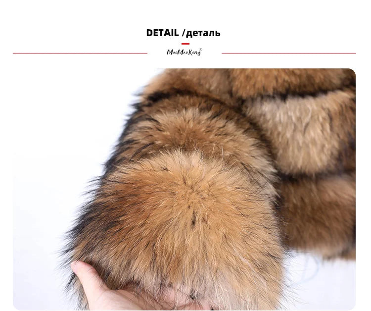 MAOMAOKONG Super Hot Winter Women Luxury Thick Real Raccoon Fur Coat Natural Fox Fur Jacket Plus Size Furry Jackets Female Vest
