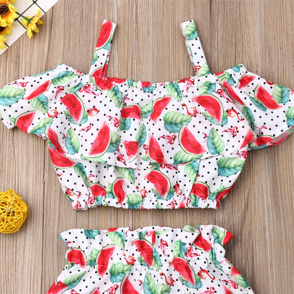 Newest Fashion Summer Toddler Baby Girl Clothes Off Shoulder Ruffle Sling Crop Tops Short Pants 2Pcs Outfits Clothes
