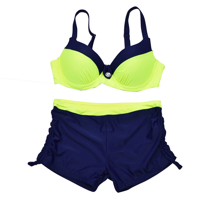 New Sexy Neon Swimwear Women Swimsuit Two Pieces Tankini Push Up Bathing Suit Tankinis With Shorts Mujer Womens Swim Suits Trunk