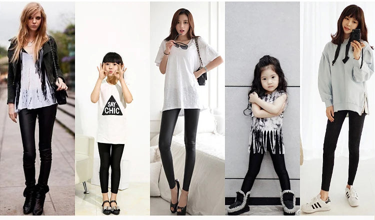 2-14 Years Girls Skinny Long Pants Shiny Black White Pink Children Bottoms Leggings Kids Elastic Trousers All-matches Leggings