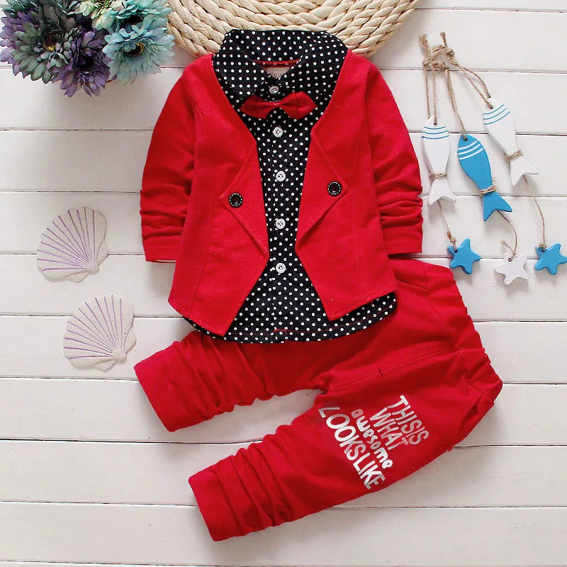 Kids Thinner Clothes Sets Spring Autumn Tracksuit Baby Boys Kid Long Sleeve Gentleman Suits Children T Shirt Pants Clothing Sets
