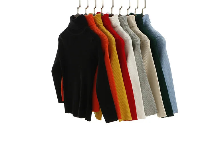 2024 New Sweater Kids Sweaters Autumn Girls Turtleneck Sweaters 1-6Yrs Baby Boys Pullover Winter Knitted Bottoming Boys Sweaters