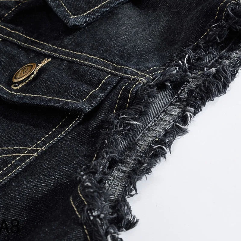 DIMUSI New Spring Autumn Vintage Design Men's Denim Vest Male Black Sleeveless Jackets Men Hole Jeans Brand Waistcoat 6XL,YA566