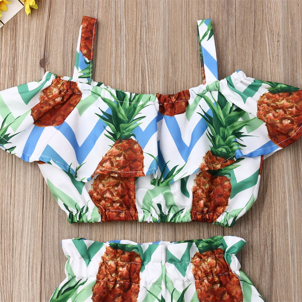 Newest Fashion Summer Toddler Baby Girl Clothes Off Shoulder Ruffle Sling Crop Tops Short Pants 2Pcs Outfits Clothes