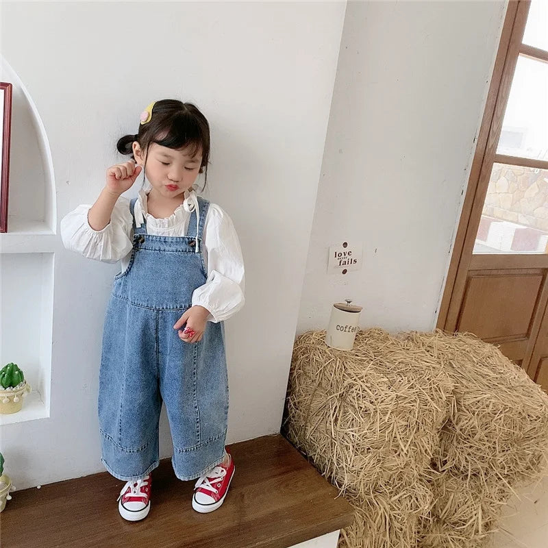 Korean style Spring Fall Kids Children Oversized Wide Leg Denim Overalls Baby Clothes Boys Girls Loose All-match Casual Pants
