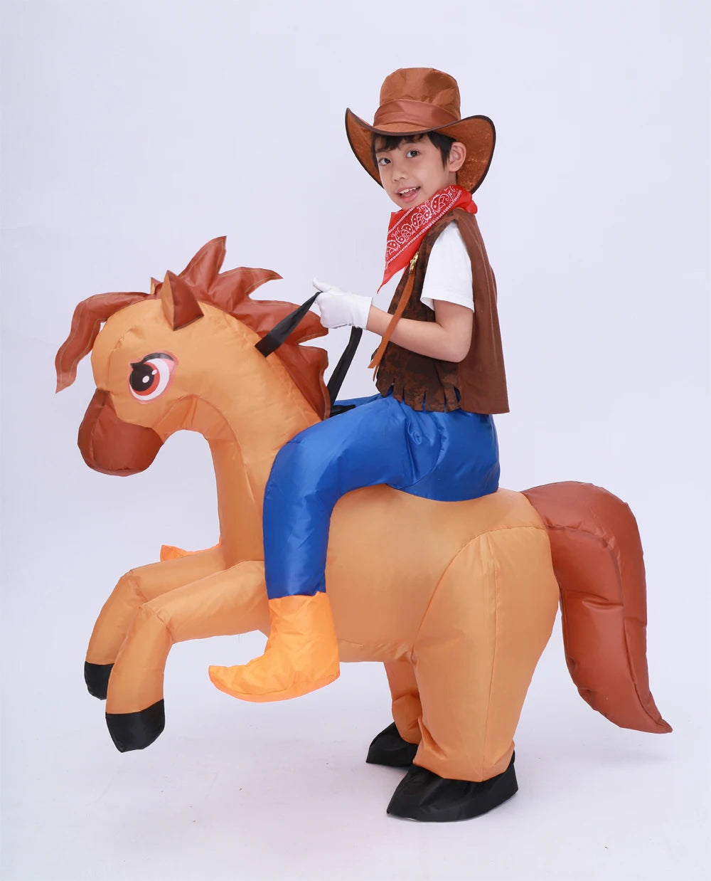 Kids Child Inflatable Horse Costume Cosplay Girls Boys Cowboy Ride Horse Funny Halloween Purim Party Inflated Garment Disfraces