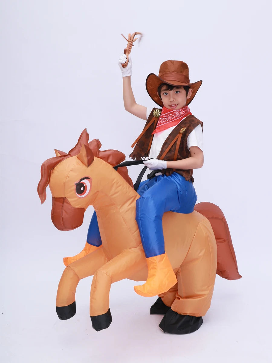 Kids Child Inflatable Horse Costume Cosplay Girls Boys Cowboy Ride Horse Funny Halloween Purim Party Inflated Garment Disfraces