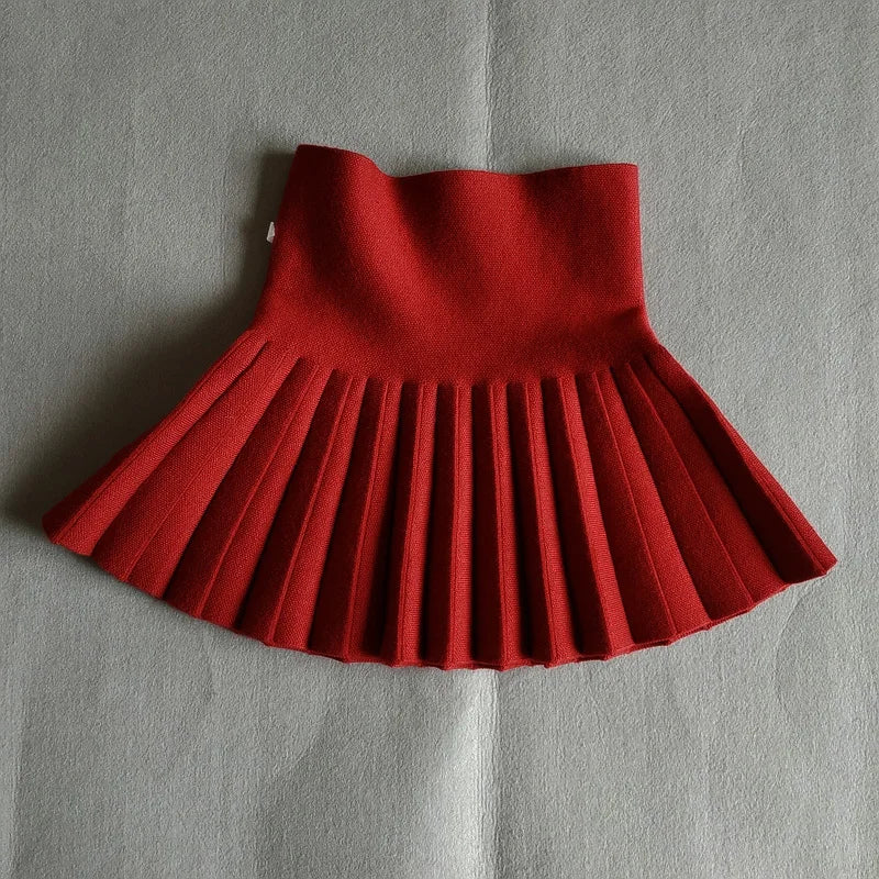DE PEACH Winter Baby Girls Pleated Skirts Infant Kids Princess High Waist Knitted Mini Tutu Skirt Children Clothes 2-12Years
