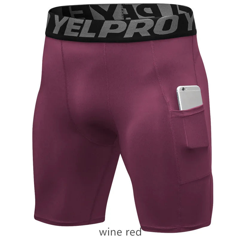 Men Compression Shorts Running Training Fitness Shorts Breathable Active Workout Underwear with Pocke