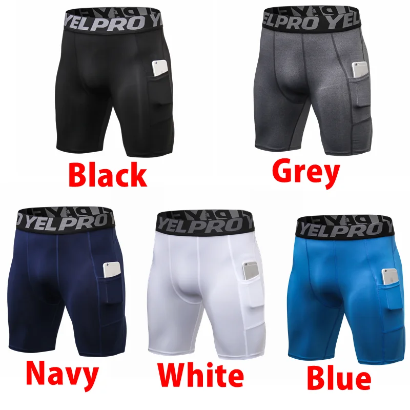 Men Compression Shorts Running Training Fitness Shorts Breathable Active Workout Underwear with Pocke