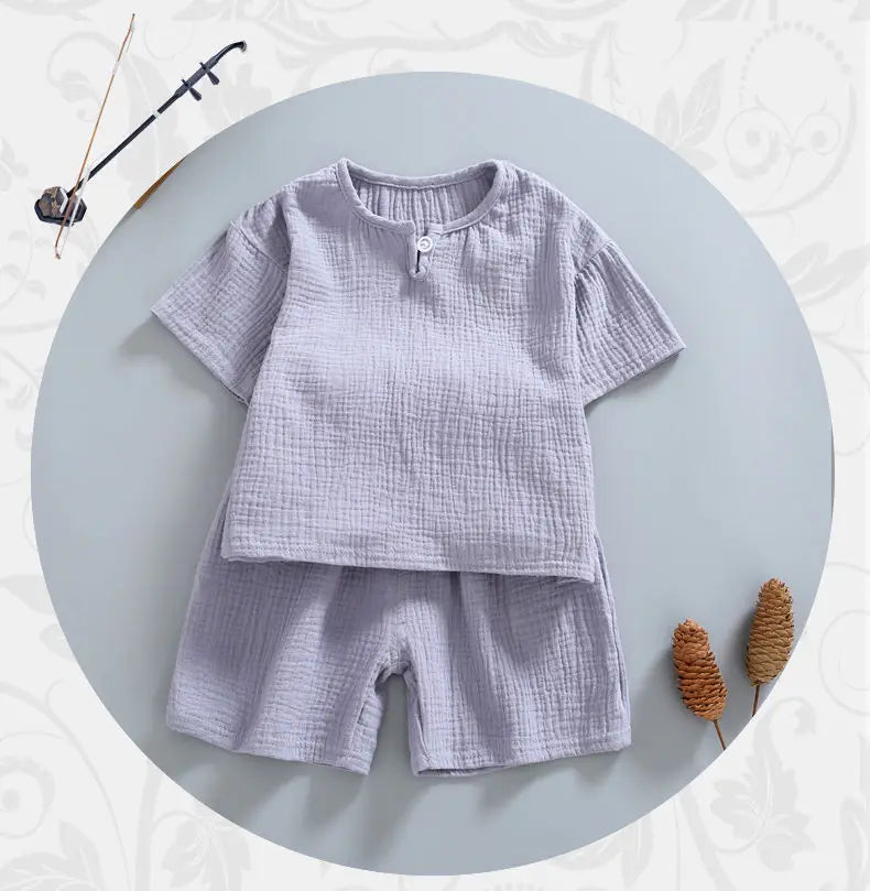 12M-8 Yrs 2 Pcs Boys Girls Clothing Sets 2021 Summer Baby Girls Clothes Cotton And Linen Retro Kids Children Clothes Suits