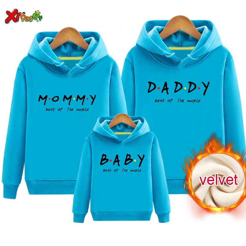 Family Outfit Matching Hoodie Winter Clothes Friend TV Font Outfit Warm Pullover Clothing Sweater Velvet Children Sweatshirt MOM