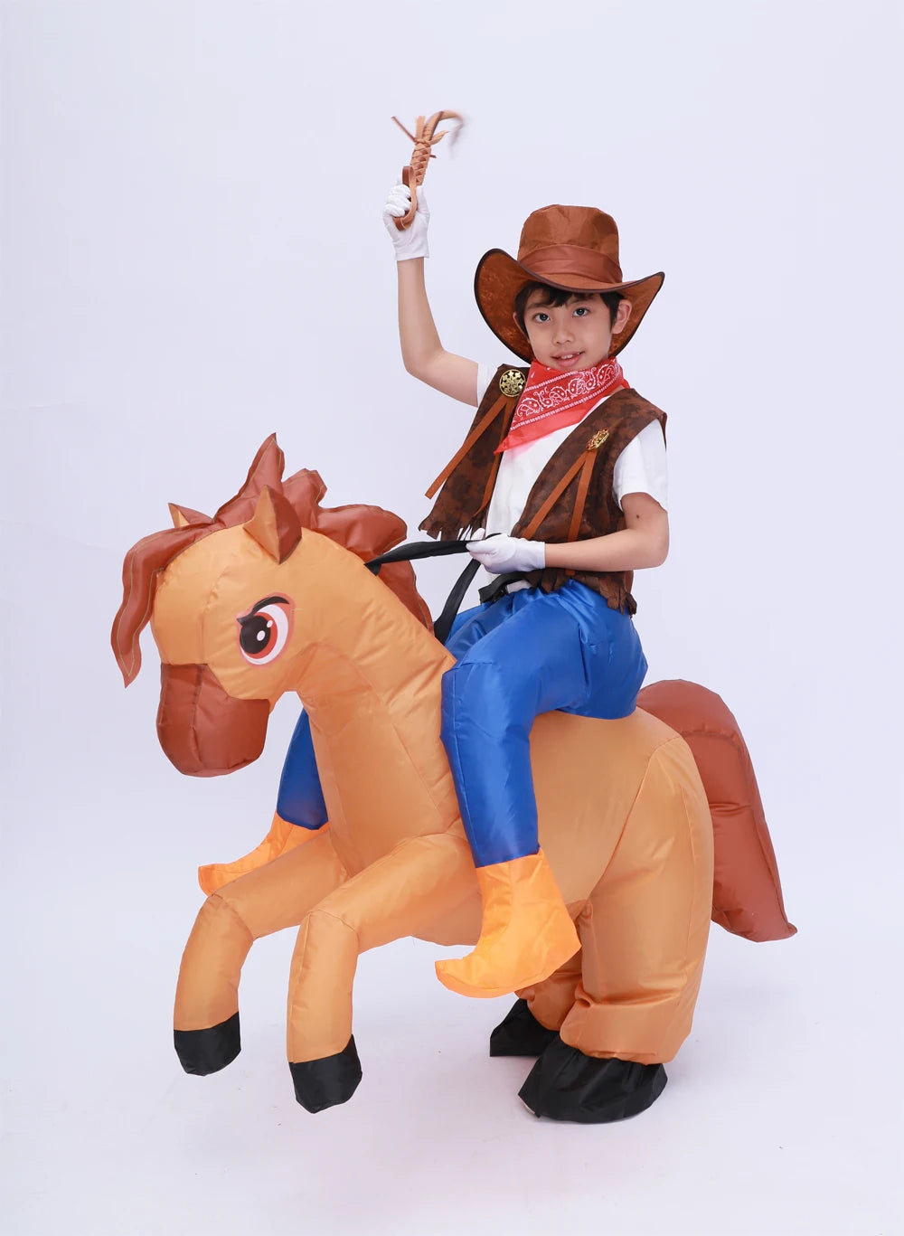 Kids Child Inflatable Horse Costume Cosplay Girls Boys Cowboy Ride Horse Funny Halloween Purim Party Inflated Garment Disfraces
