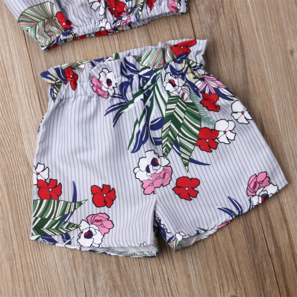 Newest Fashion Summer Toddler Baby Girl Clothes Off Shoulder Ruffle Sling Crop Tops Short Pants 2Pcs Outfits Clothes