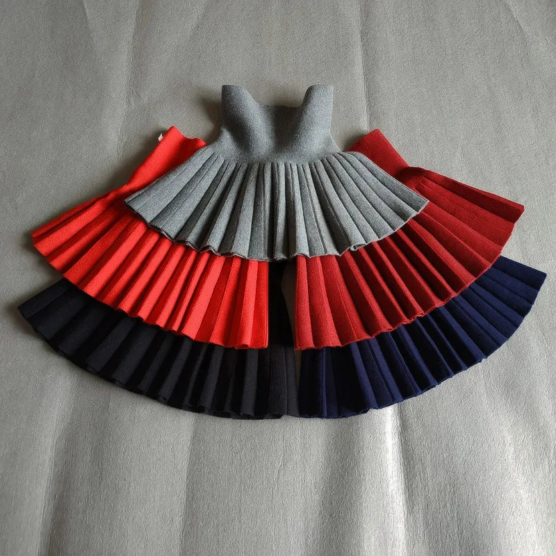 DE PEACH Winter Baby Girls Pleated Skirts Infant Kids Princess High Waist Knitted Mini Tutu Skirt Children Clothes 2-12Years
