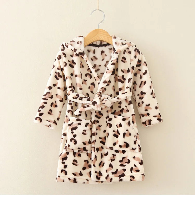 Boy and Girls Flannel Pajamas Robe Autumn and Winter Children Sleepwear Soft Hooded Kids Homewear 2-8 Years