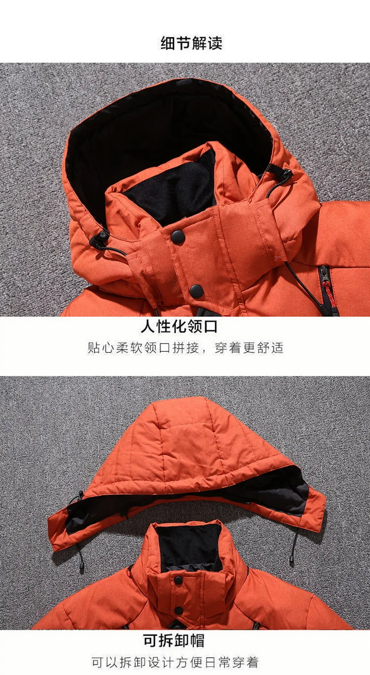 Mens White Duck Down Jacket Warm Hooded Thick Puffer Jacket Coat Male Casual High Quality Overcoat Thermal Winter Parka Men