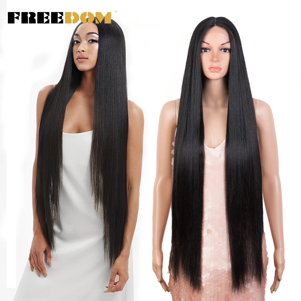 FREEDOM Synthetic Lace Front Wigs For Women Straight Hair Synthetic Lace Wigs 38 Inch Ombre Long Cosplay Wigs Blonde Pink Wig