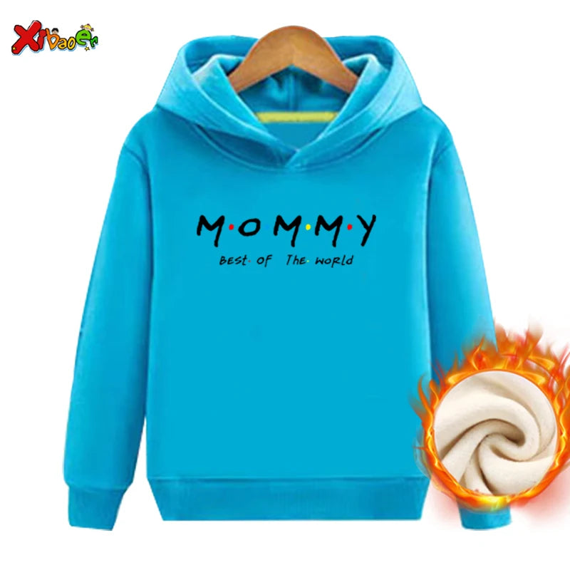 Family Outfit Matching Hoodie Winter Clothes Friend TV Font Outfit Warm Pullover Clothing Sweater Velvet Children Sweatshirt MOM