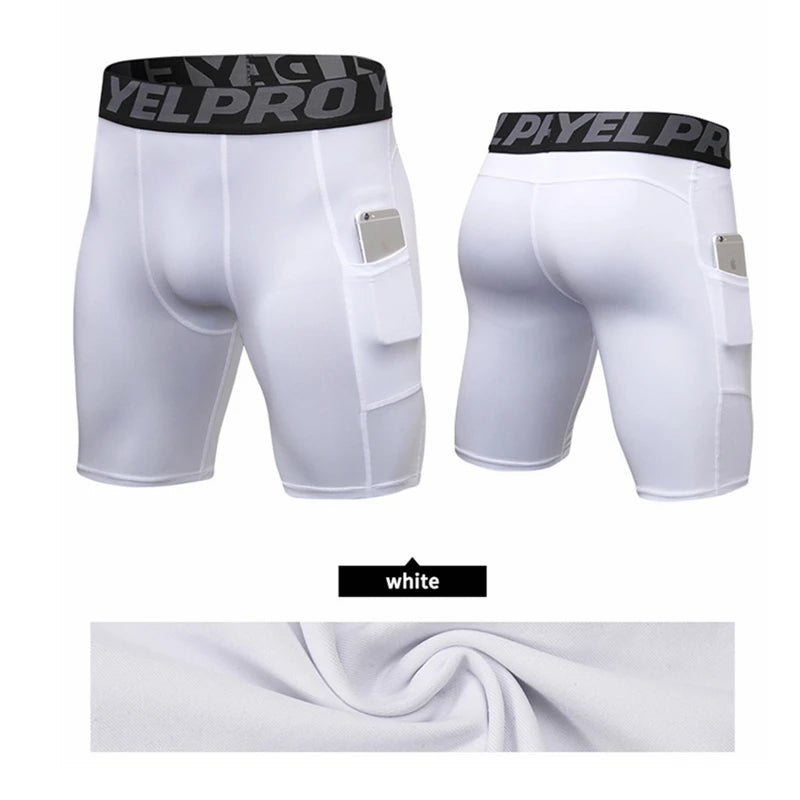 Men Compression Shorts Running Training Fitness Shorts Breathable Active Workout Underwear with Pocke
