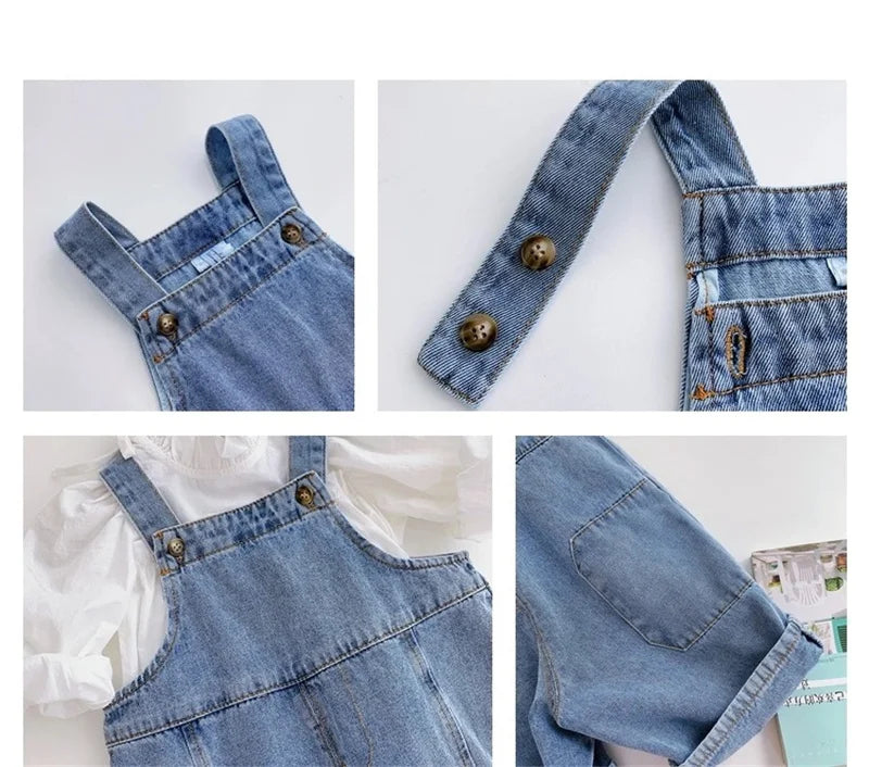 Korean style Spring Fall Kids Children Oversized Wide Leg Denim Overalls Baby Clothes Boys Girls Loose All-match Casual Pants