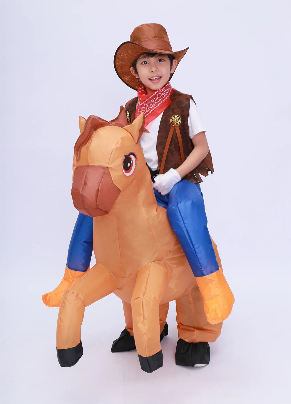 Kids Child Inflatable Horse Costume Cosplay Girls Boys Cowboy Ride Horse Funny Halloween Purim Party Inflated Garment Disfraces