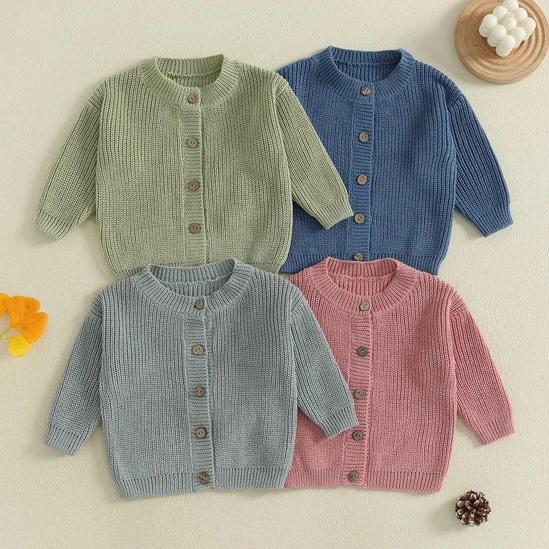 Suefunskry Baby Boys Girls Autumn Winter Knitted Sweater Long Sleeve Solid Color Single-breasted Knitwear Cardigan Jacket