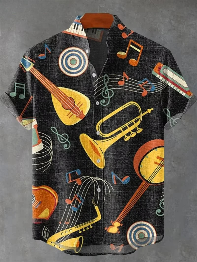 Vintage Men's Shirt 3D Printed Shirt Men's Casual Short Sleeved Top Fashionable Men's Lapel Button Shirt Men T-shirt Polyester