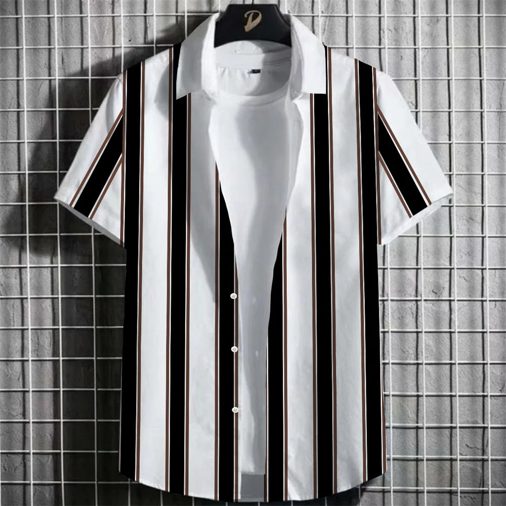 Stripe Men's Shirt Flower 2025 3d Print Shirt Casual Short-sleeved Tops Beach Party Shirts Man Hawaiian Shirt Male Clothes Loose